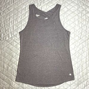 Apana Tank Top. Cross Cross Back Detail. Size Large. Dark Heather Gray.